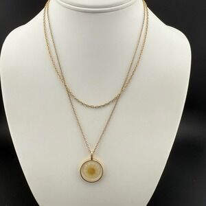 Layered Gold Tone Necklace with Real Daisy Flower Pendant Boho‎ Chic Jewelry